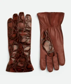Bottega Veneta Crocodile-Effect Leather Gloves Barrel Best