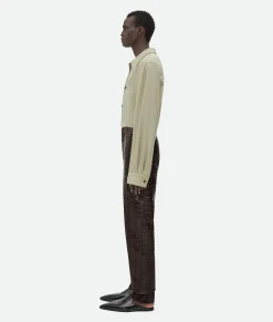 Bottega Veneta Crocodile-Effect Leather Pants Cobblestone Online