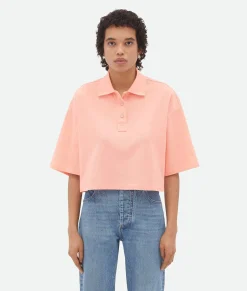 Bottega Veneta Cropped Cotton Piquet Polo Powder pink Outlet