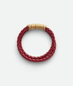 Bottega Veneta Curl Leather Bracelet Dark red Clearance