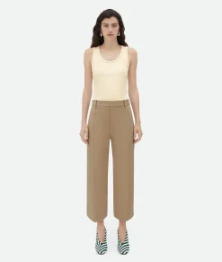Bottega Veneta Curved Cotton Trousers Sesame Best