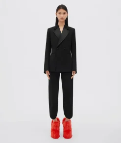 Bottega Veneta Curved Sleeves Compact Wool And Satin Jacket Black Outlet
