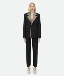 Bottega Veneta Curved Sleeves Wool Jacket With Contrasting Collar Black Hot