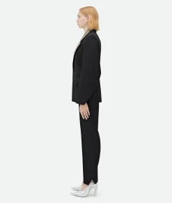 Bottega Veneta Curved Sleeves Wool Jacket With Contrasting Collar Black Hot