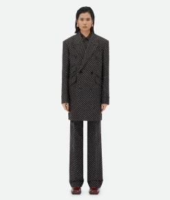 Bottega Veneta Diagonal Boucle Pinstripe Coat Shadow/beige New