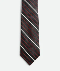 Bottega Veneta Diagonal Printed Leather Stripe Tie Black/white/red Outlet