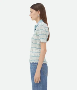 Bottega Veneta Distorted Stripe Cotton Polo Chalk/river