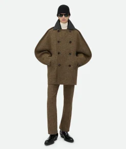 Bottega Veneta Double Compact Cotton Frise Coat Flax/beige/black Sale