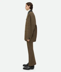 Bottega Veneta Double Compact Cotton Frise Coat Flax/beige/black Sale