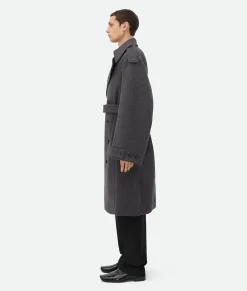 Bottega Veneta Double Face Wool Trench Coat Charcoal melange Online