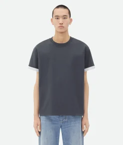 Bottega Veneta Double Layer Cotton Check T-Shirt Shadow Outlet