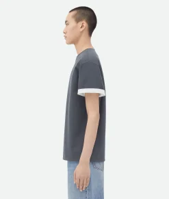 Bottega Veneta Double Layer Cotton Check T-Shirt Shadow Outlet