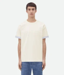 Bottega Veneta Double Layer Cotton Check T-Shirt Chalk Online