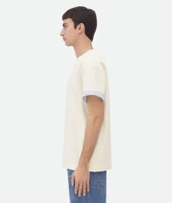 Bottega Veneta Double Layer Cotton Check T-Shirt Chalk Online