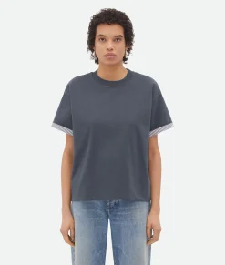 Bottega Veneta Double Layer Striped Cotton T-Shirt Shadow New