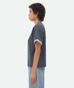 Bottega Veneta Double Layer Striped Cotton T-Shirt Shadow New