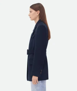 Bottega Veneta Double Wool Cashmere Belted Jacket Navy Clearance