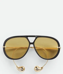 Bottega Veneta Drop Aviator Sunglasses Black/yellow Clearance