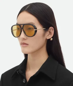 Bottega Veneta Drop Aviator Sunglasses Black/yellow Clearance