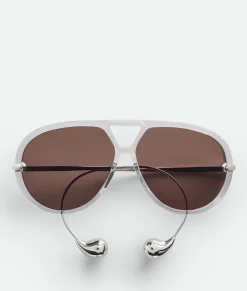 Bottega Veneta Drop Aviator Sunglasses Grey/brown Clearance