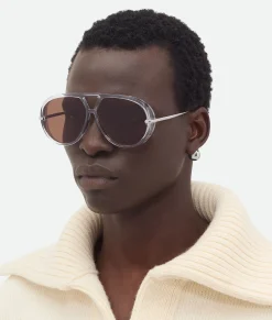Bottega Veneta Drop Aviator Sunglasses Grey/brown Clearance