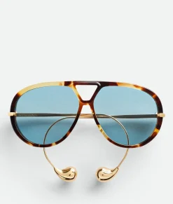 Bottega Veneta Drop Aviator Sunglasses Havana/green Outlet