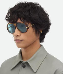 Bottega Veneta Drop Aviator Sunglasses Havana/green Outlet