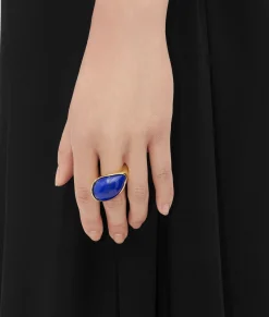 Bottega Veneta Drop Ring With Stone Lapis Discount