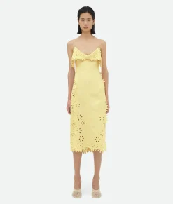 Bottega Veneta English Embroidery Viscose And Silk Dress Chalk/banana Best