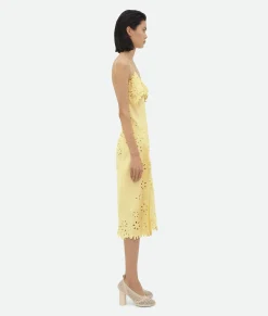 Bottega Veneta English Embroidery Viscose And Silk Dress Chalk/banana Best