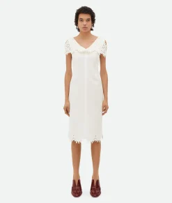Bottega Veneta English Embroidery Viscose And Silk Dress Chalk Online