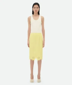 Bottega Veneta English Embroidery Viscose And Silk Skirt Chalk/banana