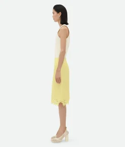 Bottega Veneta English Embroidery Viscose And Silk Skirt Chalk/banana