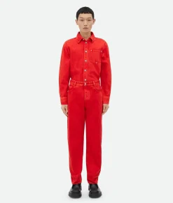 Bottega Veneta Faded Color Washed Denim Trousers Deep red