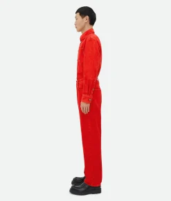 Bottega Veneta Faded Color Washed Denim Trousers Deep red