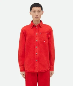 Bottega Veneta Faded Color Washed Denim Shirt Deep red Best