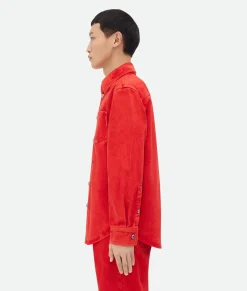 Bottega Veneta Faded Color Washed Denim Shirt Deep red Best