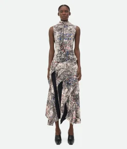 Bottega Veneta Fluid Viscose Memory Print Dress Sakura/multicolour New