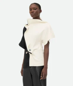 Bottega Veneta Fluid Viscose Piercing Top Black/dove Discount