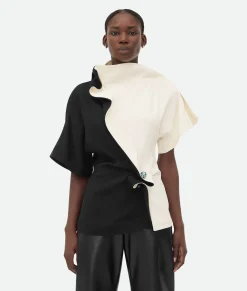 Bottega Veneta Fluid Viscose Piercing Top Black/dove Discount