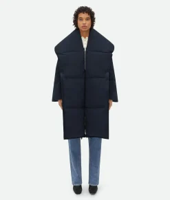 Bottega Veneta Frosted Poplin Long Puffer Jacket Dark navy Outlet