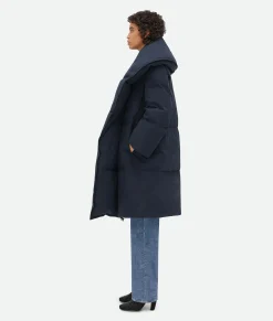 Bottega Veneta Frosted Poplin Long Puffer Jacket Dark navy Outlet