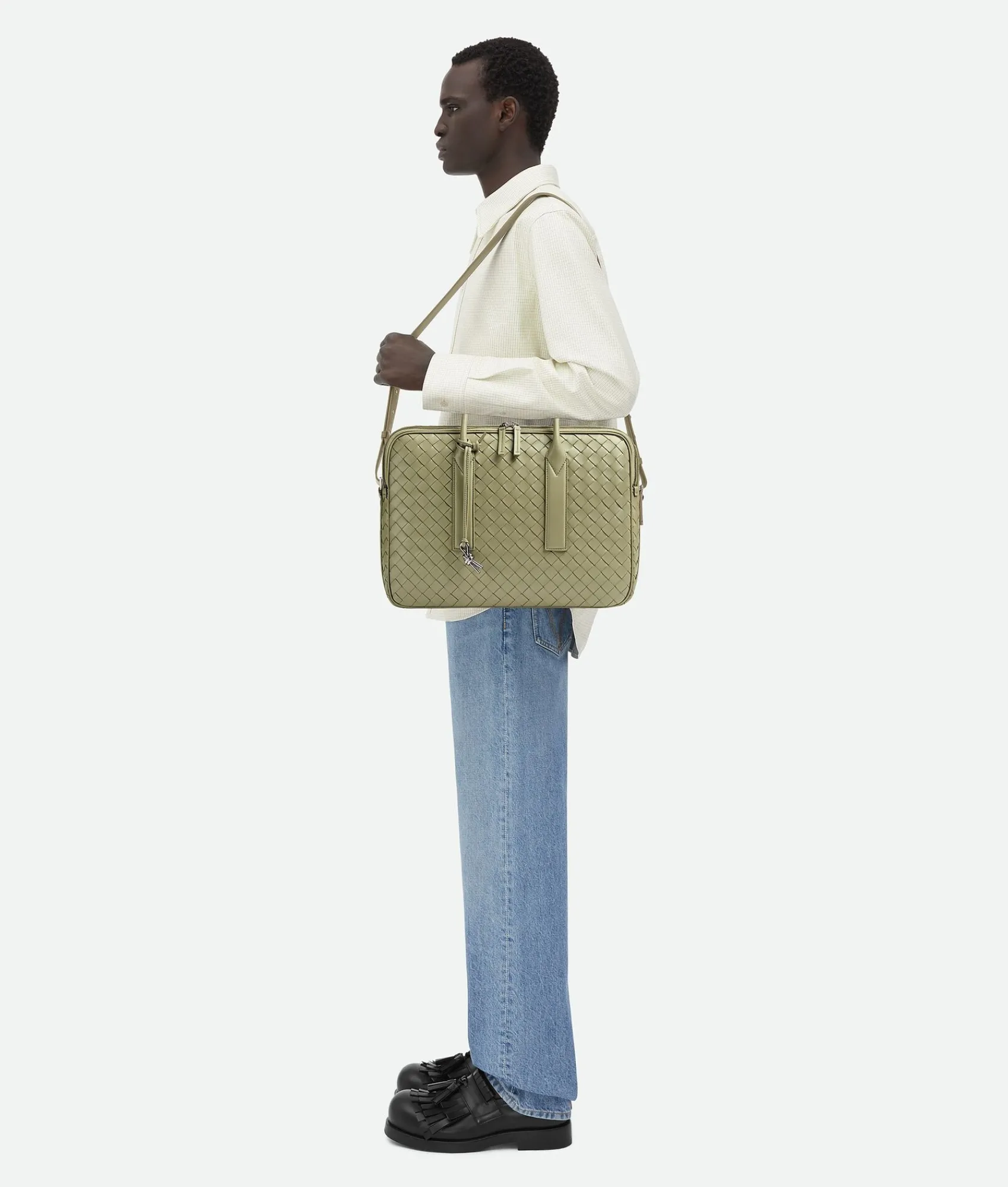 Bottega Veneta Getaway Large Briefcase Travertine Hot