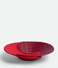 Bottega Veneta Interlocking Leather Tray - M Vernis/dark red Hot