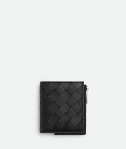 Bottega Veneta Intrecciato Bi-Fold Wallet With Zip Black