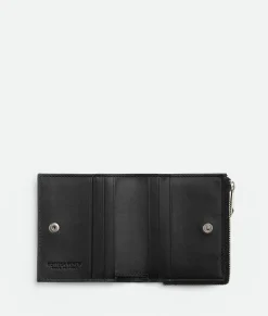 Bottega Veneta Intrecciato Bi-Fold Wallet With Zip Black