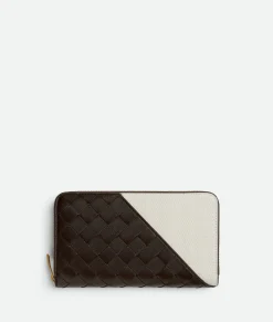 Bottega Veneta Intrecciato Diagonal Large Zip Around Wallet Fondant/natural Best