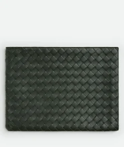 Bottega Veneta Intrecciato Half Zip Pouch Dark green Outlet