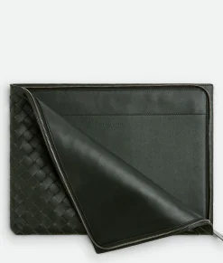 Bottega Veneta Intrecciato Half Zip Pouch Dark green Outlet