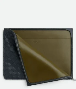 Bottega Veneta Intrecciato Half Zipped Pouch Shadow/olive oil Discount